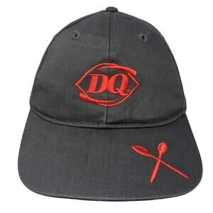 DQ Strapback Baseball Cap Gray One Size Adjustable Embroidered Red Ribbon